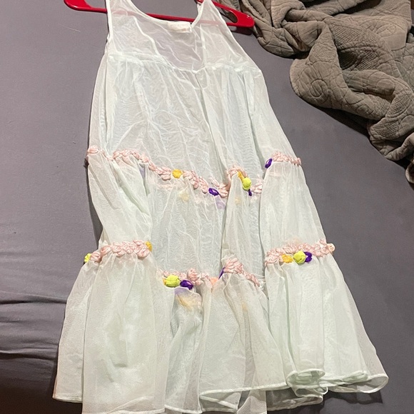 Light Mint Mini Dress/Babydoll with Floral Trim - Picture 7 of 7